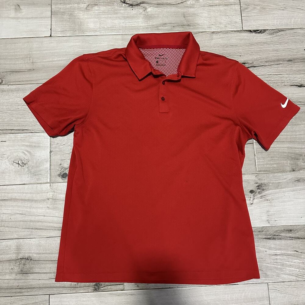 Nike Dri-Fit Hex Texture Polo Shirt Mens Medium Red Performance Golf Swoosh Logo